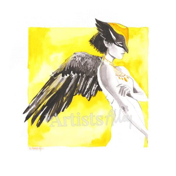 Aquarelle originale et unique sur papier d’art de Shayera divinité egyptienne de la femme aigle - 1189