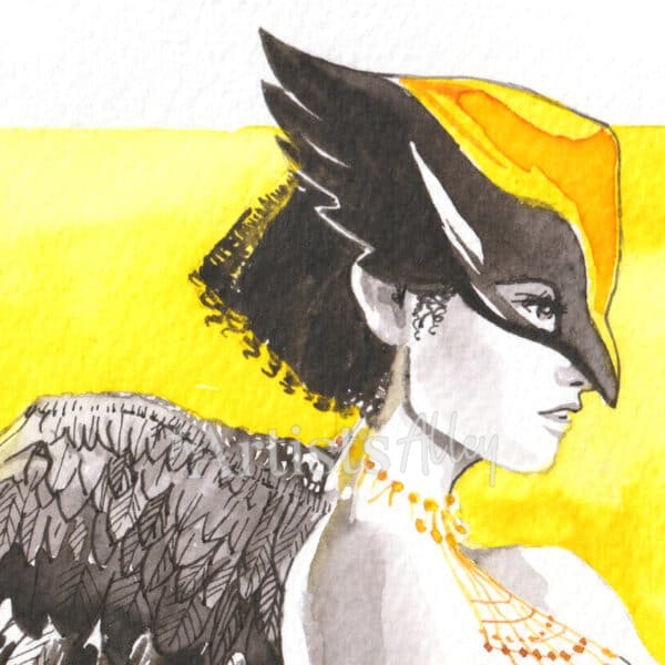 Aquarelle originale et unique sur papier d’art de Shayera divinité egyptienne de la femme aigle - 1190