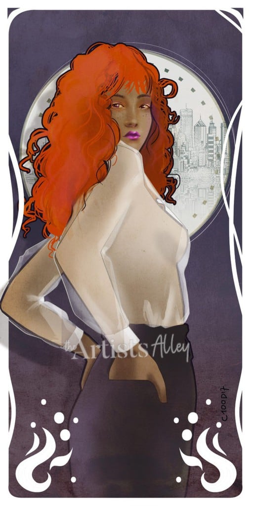 Illustration Starfire Princesse de Tamaran style Mucha dessin numérique à encadrer fanart sensuel DC - 2168