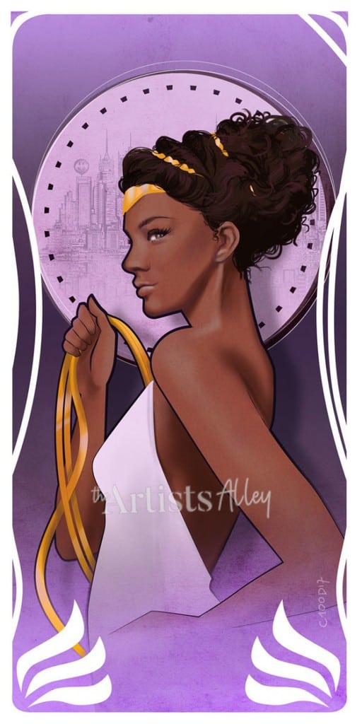 Impression Illustration comics Super heroine noire mythologie Wonder Woman princesse Diana style Mucha - 2140