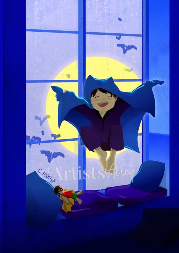 Impression Illustration numérique Bruce Wayne dans son manoir enfant Mini super hero Batman - 5345