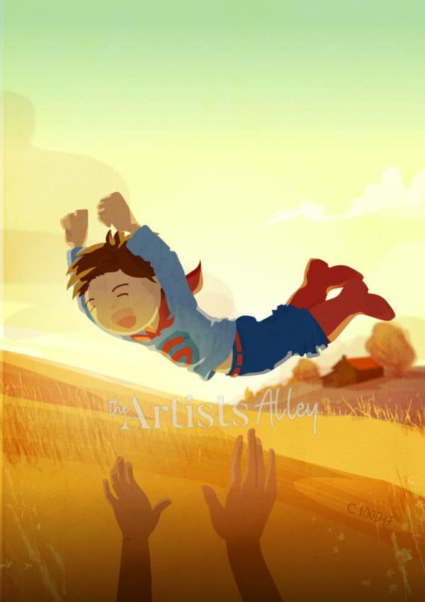 Impression Illustration numérique Clark Kent dans sa ferme enfant Mini super hero Superman - 5355