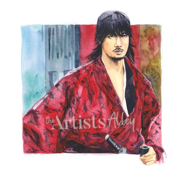 Encre oeuvre Originale et Unique Samourai rouge Goo Dong Mae dans Mr Sunshine – Aquarelle sur papier d’art 24x24cm - 5021