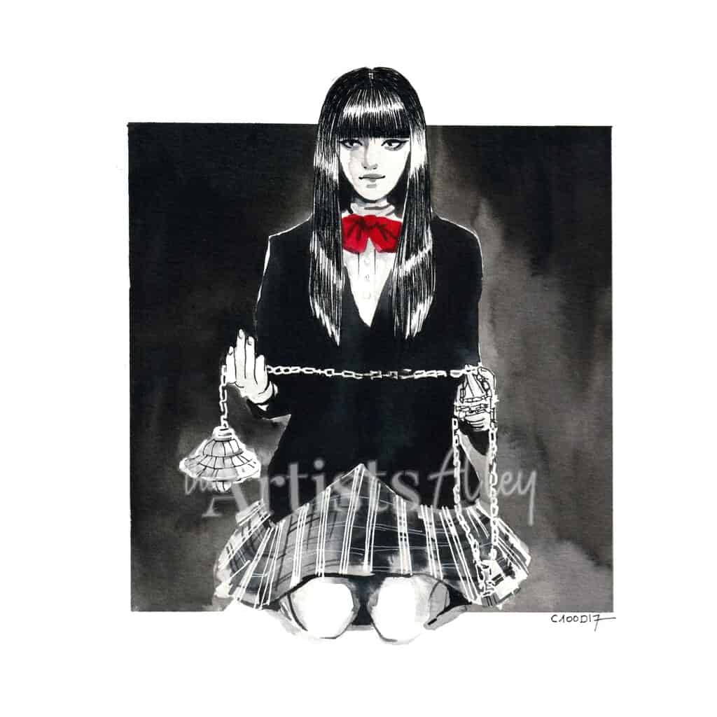 Gogo Yubari, l’écolière mortelle – Encre de Chine par C100D17 Original aquarelle œuvre