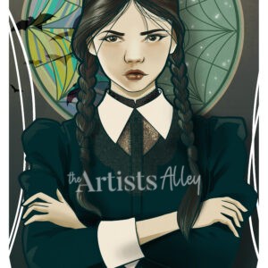 Illustration Mercredi Addams Wednesday style Mucha dessin numérique à encadrer fanart